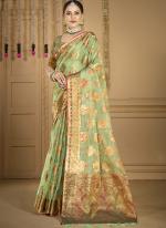 Organza Green Festival Wear Weaving Saree